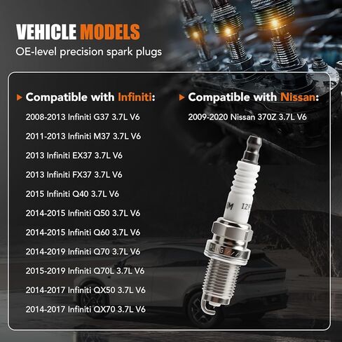 6 عبوات من شمعات الإشعال إيريديوم مناسبة لـ 2008 2009 2010 2011 2012 2013 إنفينيتي G37 M37 EX37 FX37، 2009-2020 Nissan 370Z | 2014-2017 إنفينيتي Q50 Q60 Q40 Q70 QX50 QX70 3.7 V6 يستبدل #90174 DF8H11B in Kuwait