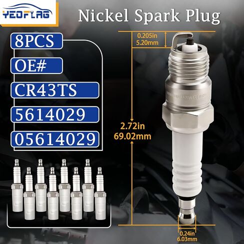 Pack of 8, CR43TS (5614029) Spark Plugs Compatible with Ford F100 F150 F350, for Mustang Bronco, for GMC Yukon Safari, for Chevy Tahoe, for Blazer C/K1500 2500 3500 4.3L 5L 5.7L 5.8L 7.4L in Kuwait