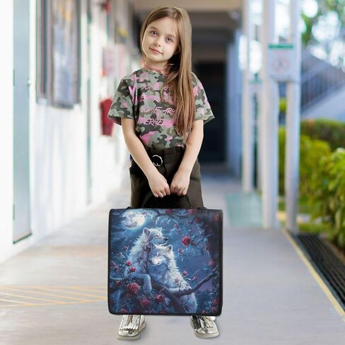 ALAZA Wolf Moon Night Sky Rose Flower Zipper Binder 3 Ring Binder Organizer with Zipper and Shoulder Strap Large Capacity Multi-Pocket for Office Supplies Work in Kuwait