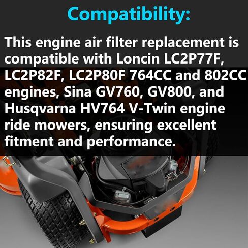 2-Pack 180100109-0001 Engine Air Filter Replacement for Loncin LC2P77F, LC2P82F, LC2P80F 764CC, 802CC, Sina GV760, GV800, Husqvarna HV764 V-Twin Engine Ride Mower Parts, Replaces 1801001090001 in Kuwait