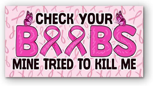 VOTANTA (7.5"x3.75") Check Your Boobs Mine Tried to Kill Me Bumper Sticker, Funny Saying Breast Cancer Awareness Decals Gifts for Car Truck Windows in Saudi Arabia
