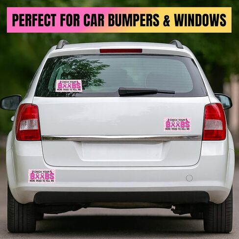 VOTANTA (7.5"x3.75") Check Your Boobs Mine Tried to Kill Me Bumper Sticker, Funny Saying Breast Cancer Awareness Decals Gifts for Car Truck Windows in Saudi Arabia