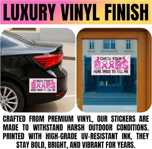 VOTANTA (7.5"x3.75") Check Your Boobs Mine Tried to Kill Me Bumper Sticker, Funny Saying Breast Cancer Awareness Decals Gifts for Car Truck Windows in Saudi Arabia