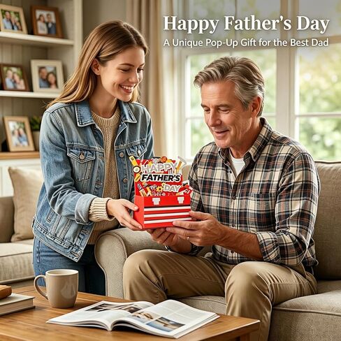 Fathers Day Card Gifts from Daughter Son Wife Kids, 3D Pop Up Funny Father's Day Card with Envelopes for Stepdad Husband Grandpa Best Dad Ever Gifts, Tools Box Style, 7" X5" in Saudi Arabia
