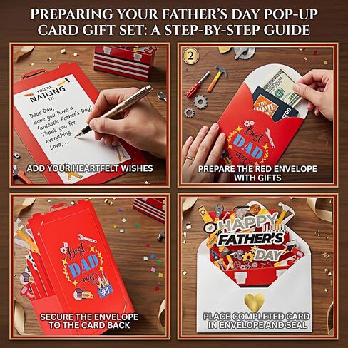 Fathers Day Card Gifts from Daughter Son Wife Kids, 3D Pop Up Funny Father's Day Card with Envelopes for Stepdad Husband Grandpa Best Dad Ever Gifts, Tools Box Style, 7" X5" in Saudi Arabia