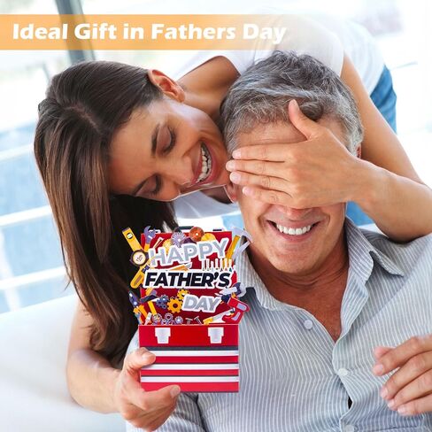 Fathers Day Card Gifts from Daughter Son Wife Kids, 3D Pop Up Funny Father's Day Card with Envelopes for Stepdad Husband Grandpa Best Dad Ever Gifts, Tools Box Style, 7" X5" in Saudi Arabia