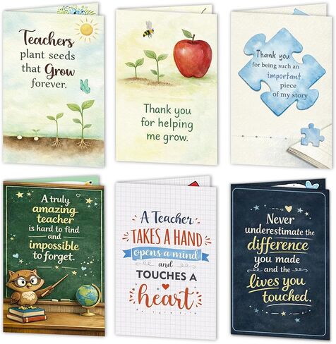 Teacher Appreciation Cards with Envelopes - 12 Pack Thank You Teacher Cards, Cute Thank You Notes from Students, Teachers Appreciation Gift Cards for Teacher's Day, End of Year Gifts in Saudi Arabia