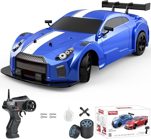 Dollox RC Drift Car 1/16 Scale Remote Control Car 2.4GHz 4WD High Speed 18+KM/H Vehicle with LED Lights and Spray, Extra Drifting Tires Racing Vehicle Toys Birthday Gifts for Adults Boys, 2 Batteries in Saudi Arabia