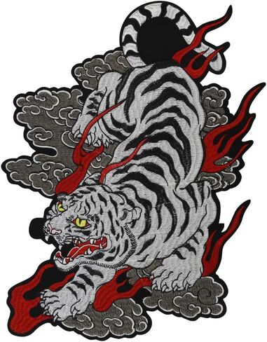 Wave Tiger Patch - Roaring Bengal Striped Tiger Embroidery Applique Badge Iron-On Sew-On Fire Applique for Jackets, Backpacks, and Clothing in Saudi Arabia