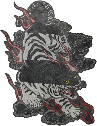 Wave Tiger Patch - Roaring Bengal Striped Tiger Embroidery Applique Badge Iron-On Sew-On Fire Applique for Jackets, Backpacks, and Clothing in Saudi Arabia