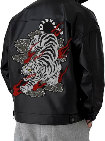 Wave Tiger Patch - Roaring Bengal Striped Tiger Embroidery Applique Badge Iron-On Sew-On Fire Applique for Jackets, Backpacks, and Clothing in Saudi Arabia