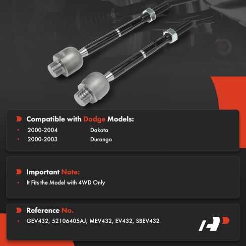 A-Premium 2 x Front Inner Tie Rod Ends, Compatible with Dodge Durango 2000-2003, Dakota 2000-2004, 4WD in Kuwait