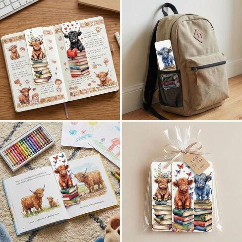 10 Pack Highland Cow Bookmarks, 6'' x 2'' Cute Double-Sided Page Markers Gift for Book Lovers Women Men Readers Scottish Fluffy Coo Stuff Matte Laminated with Rounded Corners Book Accessories in Saudi Arabia