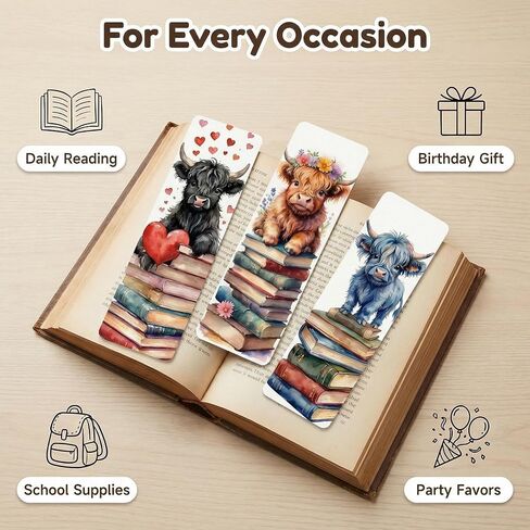 10 Pack Highland Cow Bookmarks, 6'' x 2'' Cute Double-Sided Page Markers Gift for Book Lovers Women Men Readers Scottish Fluffy Coo Stuff Matte Laminated with Rounded Corners Book Accessories in Saudi Arabia