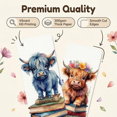 10 Pack Highland Cow Bookmarks, 6'' x 2'' Cute Double-Sided Page Markers Gift for Book Lovers Women Men Readers Scottish Fluffy Coo Stuff Matte Laminated with Rounded Corners Book Accessories in Saudi Arabia
