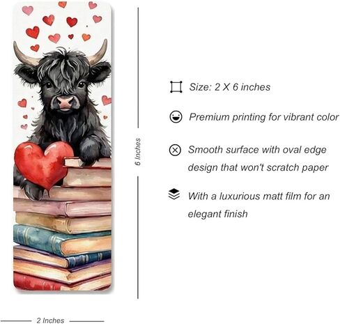 10 Pack Highland Cow Bookmarks, 6'' x 2'' Cute Double-Sided Page Markers Gift for Book Lovers Women Men Readers Scottish Fluffy Coo Stuff Matte Laminated with Rounded Corners Book Accessories in Saudi Arabia