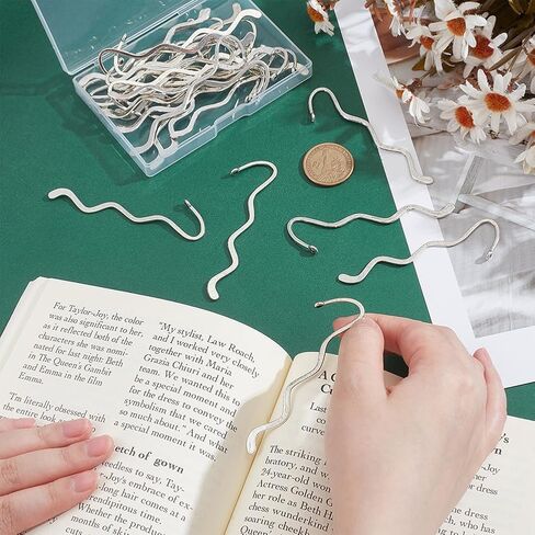 30Pcs Metal Bookmark Hook Alloy Antique Vintage Silver Waved Shape Bookmarks with Loop Beadable Book Marker Findings Hairpin Hook for Book Reading Likes Gift Jewelry Making Charms in Saudi Arabia