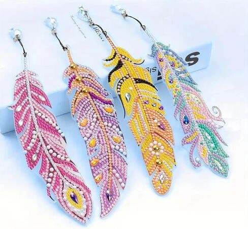 6 PCS Diamond Painted Feather Bookmark Set,Keychain Christmas Pendant Art Set,Crafts and Decorative Ornaments in Kuwait