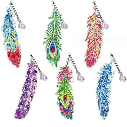6 PCS Diamond Painted Feather Bookmark Set,Keychain Christmas Pendant Art Set,Crafts and Decorative Ornaments in Kuwait