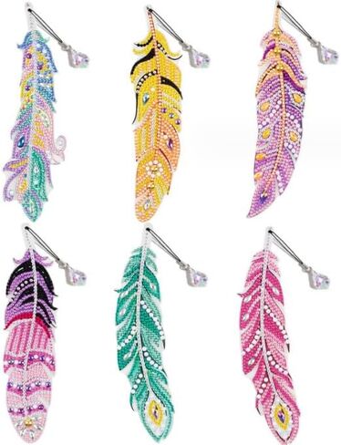 6 PCS Diamond Painted Feather Bookmark Set,Keychain Christmas Pendant Art Set,Crafts and Decorative Ornaments in Kuwait