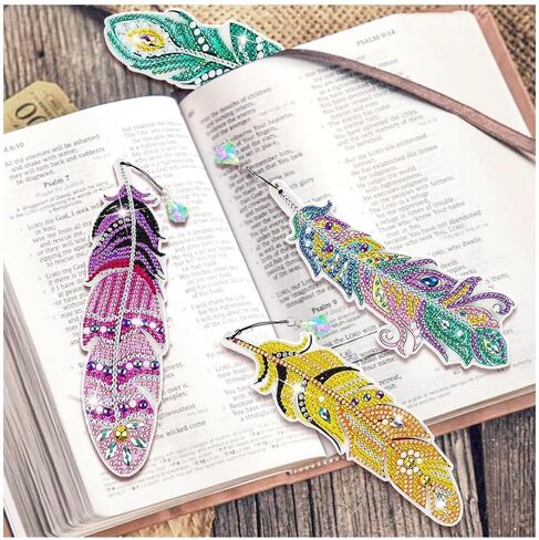 6 PCS Diamond Painted Feather Bookmark Set,Keychain Christmas Pendant Art Set,Crafts and Decorative Ornaments in Kuwait