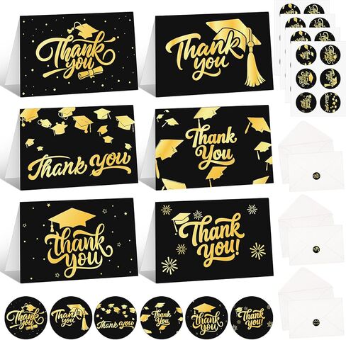Dunzoom 120 Sets 2026 Graduation Thank You Cards Bulk Black Gold Foil Blank Greeting Cards with Envelopes & Stickers for Teacher College Students Congrats Grad Party Favors End of Year Celebration in Kuwait