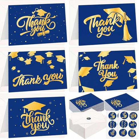 Dunzoom 120 Sets 2026 Graduation Thank You Cards Bulk Black Gold Foil Blank Greeting Cards with Envelopes & Stickers for Teacher College Students Congrats Grad Party Favors End of Year Celebration in Kuwait