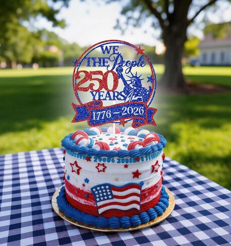 We the People 250 Years Cake Topper, America 250th Anniversary Party Decoration Supplies, Happy 250 Years Decorations for Patriotic Party, Blue & Red Glitter in Saudi Arabia