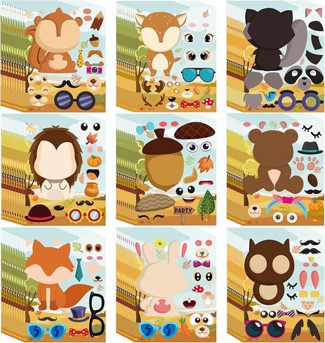 MALLMALL6 90pcs Fall Woodland Animals Make a Face Sticker 9 Kinds DIY Your Own Forest Stickers Autumn Dress Up Art Craft Happy Fall Mixed and Matched Party Favor Game and Birthday Decoration for Kid in Saudi Arabia