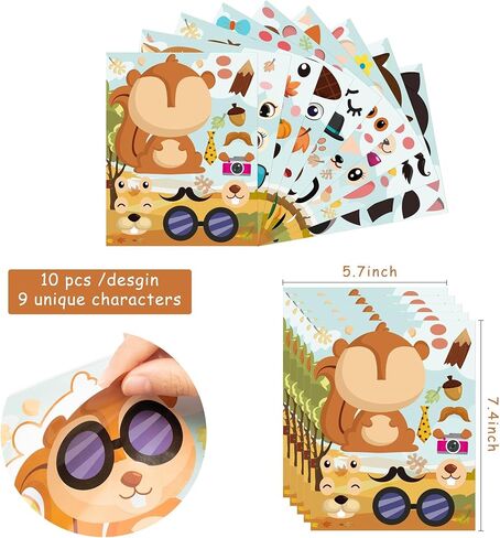 MALLMALL6 90pcs Fall Woodland Animals Make a Face Sticker 9 Kinds DIY Your Own Forest Stickers Autumn Dress Up Art Craft Happy Fall Mixed and Matched Party Favor Game and Birthday Decoration for Kid in Saudi Arabia
