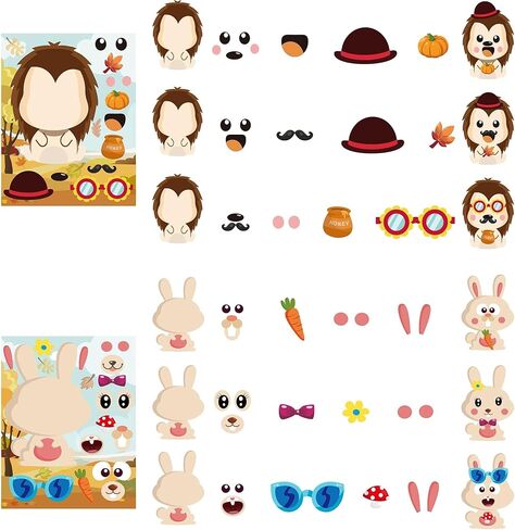 MALLMALL6 90pcs Fall Woodland Animals Make a Face Sticker 9 Kinds DIY Your Own Forest Stickers Autumn Dress Up Art Craft Happy Fall Mixed and Matched Party Favor Game and Birthday Decoration for Kid in Saudi Arabia