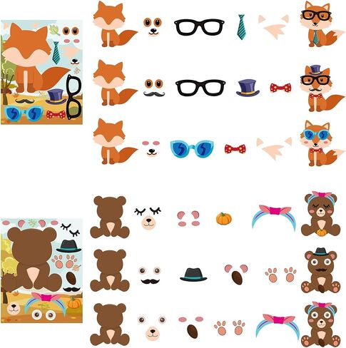 MALLMALL6 90pcs Fall Woodland Animals Make a Face Sticker 9 Kinds DIY Your Own Forest Stickers Autumn Dress Up Art Craft Happy Fall Mixed and Matched Party Favor Game and Birthday Decoration for Kid in Saudi Arabia