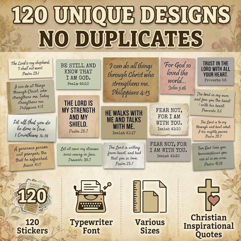120pcs Bible Verse Stickers, 50 Unique Repeated Designs Vintage Typewriter Inspirational Decals, Christian Scripture Stickers for Bible Study Scrapbooking Water Bottle Laptop in Saudi Arabia