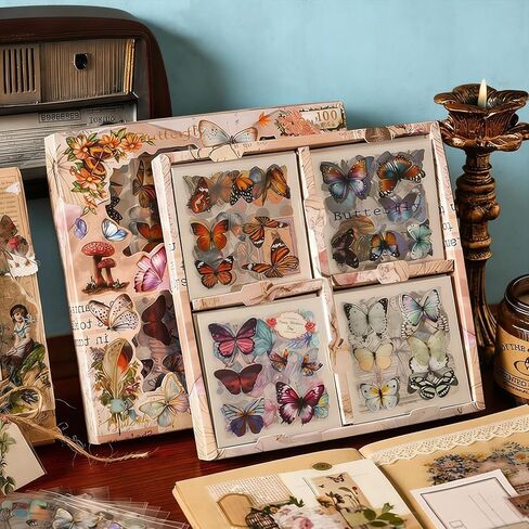Vintage Botanical Stickers for Junk Journaling, 100 Sheets Transparent Retro Flower & Butterfly Decals for Scrapbook, Phone Case, Laptop, DIY Crafts(Butterfly Realm) in Kuwait