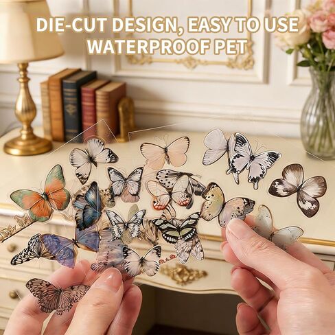 Vintage Botanical Stickers for Junk Journaling, 100 Sheets Transparent Retro Flower & Butterfly Decals for Scrapbook, Phone Case, Laptop, DIY Crafts(Butterfly Realm) in Kuwait