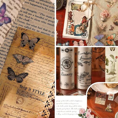 Vintage Botanical Stickers for Junk Journaling, 100 Sheets Transparent Retro Flower & Butterfly Decals for Scrapbook, Phone Case, Laptop, DIY Crafts(Butterfly Realm) in Kuwait