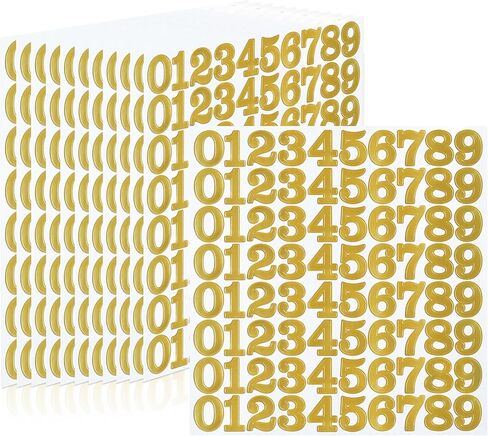 960 Pieces Small Vinyl Number Stickers 0-9, 1" Waterproof Self-Adhesive Consecutive Numbers Labels for Mailbox, Inventory, Storage, Classification and DIY Project - 12 Sheets Gold in Kuwait