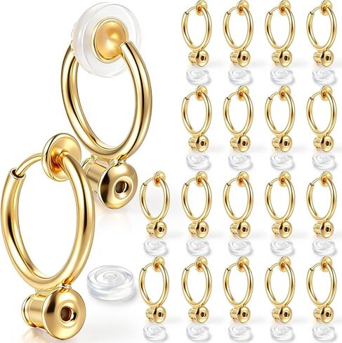 Tatuo 18 Pcs Clip-on Earrings Converter Component with Post for Non-Pierced Ears and 18 Pcs Comfort Earring Pads for Women(Gold) in Kuwait