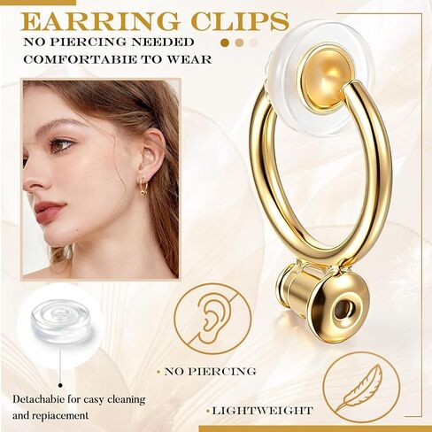 Tatuo 18 Pcs Clip-on Earrings Converter Component with Post for Non-Pierced Ears and 18 Pcs Comfort Earring Pads for Women(Gold) in Kuwait