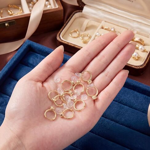 Tatuo 18 Pcs Clip-on Earrings Converter Component with Post for Non-Pierced Ears and 18 Pcs Comfort Earring Pads for Women(Gold) in Kuwait