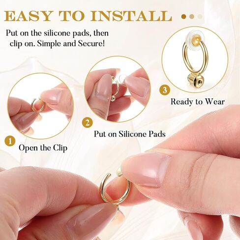 Tatuo 18 Pcs Clip-on Earrings Converter Component with Post for Non-Pierced Ears and 18 Pcs Comfort Earring Pads for Women(Gold) in Kuwait
