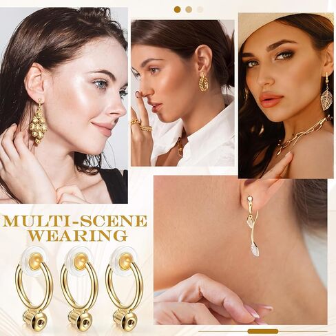 Tatuo 18 Pcs Clip-on Earrings Converter Component with Post for Non-Pierced Ears and 18 Pcs Comfort Earring Pads for Women(Gold) in Kuwait