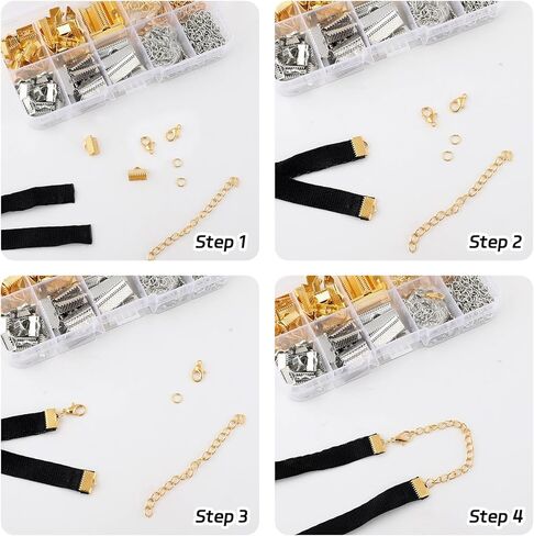 391 Pcs Ribbon Bracelet Kit for Jewelry Making Bookmark Pinch Crimp Ends Jewelry Findings Supplies Repair Kit,Ribbon Ends Crimp Lobster Clasps,Jump Rings Chain Extenders for Bracelet Choker Necklace in Kuwait
