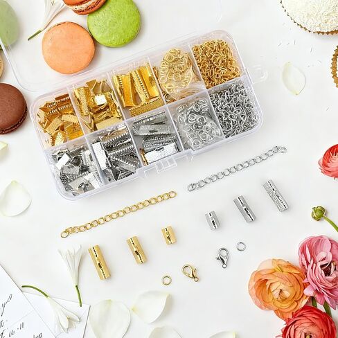 391 Pcs Ribbon Bracelet Kit for Jewelry Making Bookmark Pinch Crimp Ends Jewelry Findings Supplies Repair Kit,Ribbon Ends Crimp Lobster Clasps,Jump Rings Chain Extenders for Bracelet Choker Necklace in Kuwait