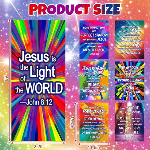 FYSUIMU 7Pcs VBS Decorations Large Jesus Backdrop Cloth with Bible Neon Paper Posters Colorful Disco Background Banners for Christian Vacation Bible School Church Party Photo Props in Kuwait