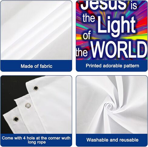 FYSUIMU 7Pcs VBS Decorations Large Jesus Backdrop Cloth with Bible Neon Paper Posters Colorful Disco Background Banners for Christian Vacation Bible School Church Party Photo Props in Kuwait