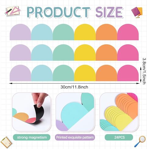 Fuutreo 24 Pcs Magnetic Borders for Classroom Whiteboard 11.8 x 1.49 Inch Pastel Magnetic Bulletin Board Borders Scalloped Border for School Classroom Office Whiteboards Chalkboard Decoration in Kuwait
