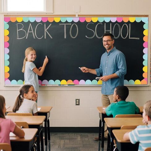 Fuutreo 24 Pcs Magnetic Borders for Classroom Whiteboard 11.8 x 1.49 Inch Pastel Magnetic Bulletin Board Borders Scalloped Border for School Classroom Office Whiteboards Chalkboard Decoration in Kuwait