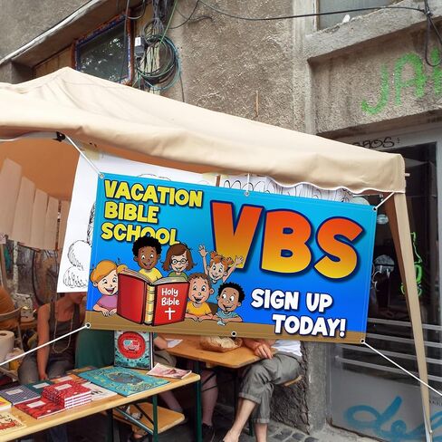 Gilprop VBS 2026 راية 24 × 48 بوصة عطلة مدرسة الكتاب المقدس راية مع حلقة قفل معدنية لعام 2026 VBS مدرسة الأحد خلفية ديكور المجتمع الكنيسة ديكور الحفلات in Kuwait