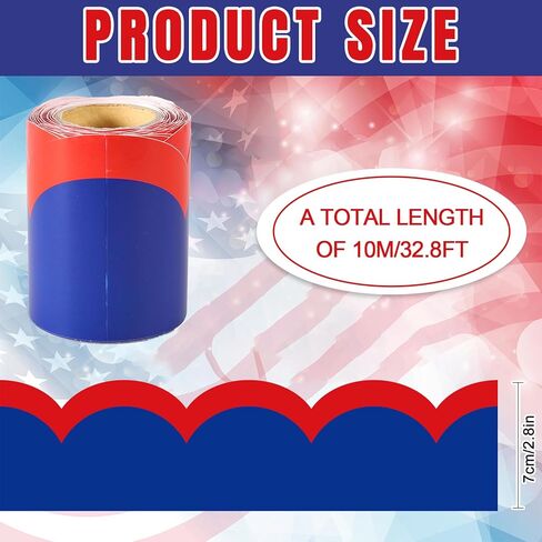 FYSUIMU 32.8 Ft July 4th Patriotic Bulletin Board Border Red Blue Scalloped Border Trim Self Adhesive Independence Day Bulletin Board Stickers Roll for School Office Classroom Party Decor in Kuwait